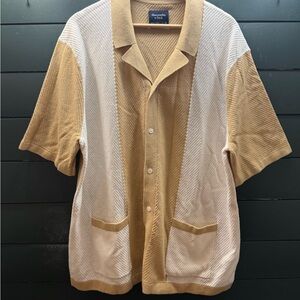 Abercrombie & Fitch Men's Tan and White Sweater Polo Button Down Shirt w/Pockets